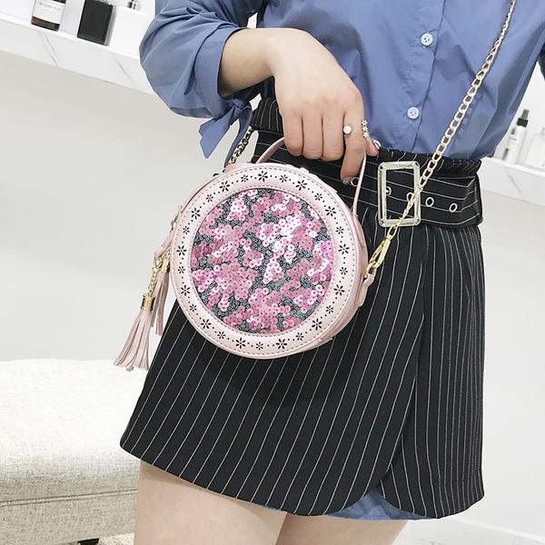 Sequins Bling Tassel Chain Leather Shoulder Bag-women-wanahavit-pink-Mini(Max Length<20cm)-wanahavit