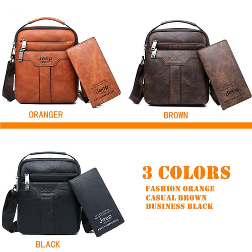 Load image into Gallery viewer, Men Leather Bag 2 piece set Handbags Business Casual Messenger Shoulder Bag Crossbody Male Tote Bags High Quality
