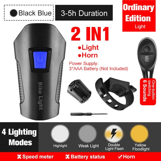 Waterproof Bicycle Light USB Rechargeable Bike Front Light Flashlight With Bike Computer LCD Speedometer Cycling Head Light Horn