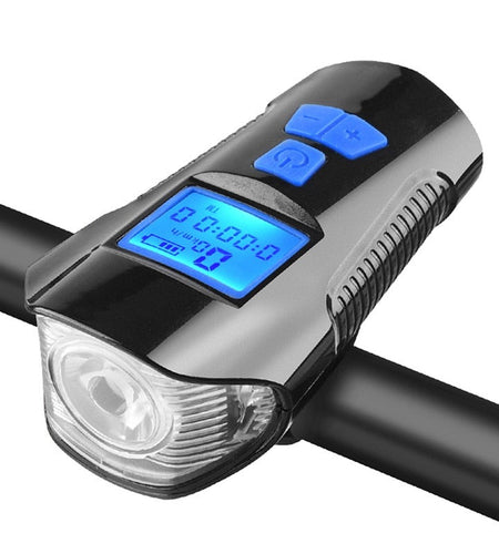 Waterproof Bicycle Light USB Rechargeable Bike Front Light Flashlight With Bike Computer LCD Speedometer Cycling Head Light Horn
