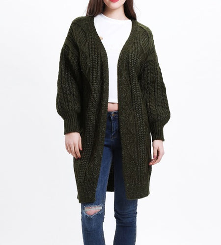 Open Stitch Knitted Long Cardigan-women-wanahavit-Army Green-One Size-wanahavit