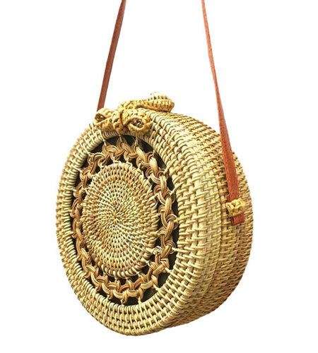 Big Mandala Pattern Flap Round Straw Rattan Bag-women-wanahavit-wanahavit