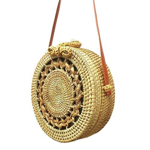 Load image into Gallery viewer, Big Mandala Pattern Flap Round Straw Rattan Bag-women-wanahavit-wanahavit
