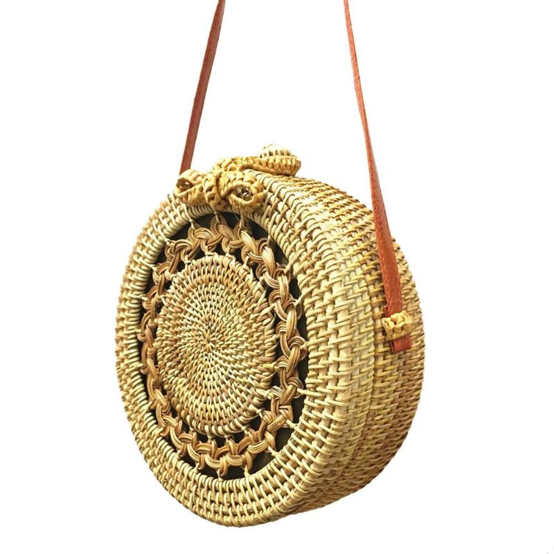 Big Mandala Pattern Flap Round Straw Rattan Bag-women-wanahavit-wanahavit