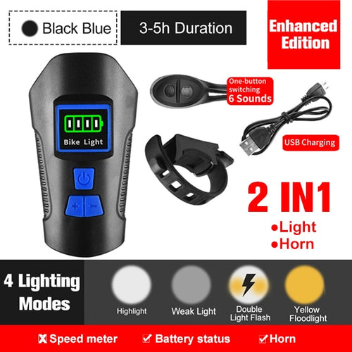 Load image into Gallery viewer, Waterproof Bicycle Light USB Rechargeable Bike Front Light Flashlight With Bike Computer LCD Speedometer Cycling Head Light Horn
