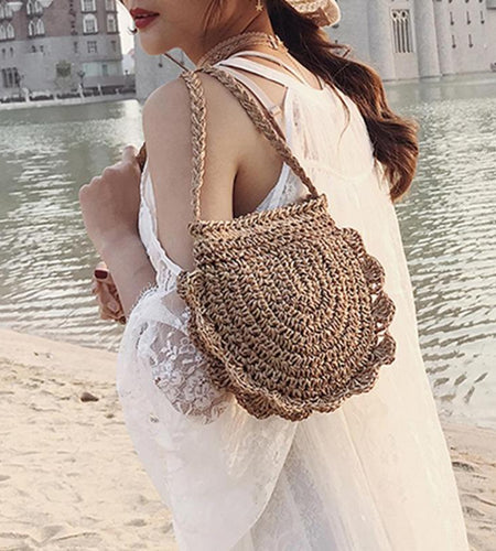 Half Moon Crochet Straw Braid Shoulder Bag-women-wanahavit-Coffee-wanahavit