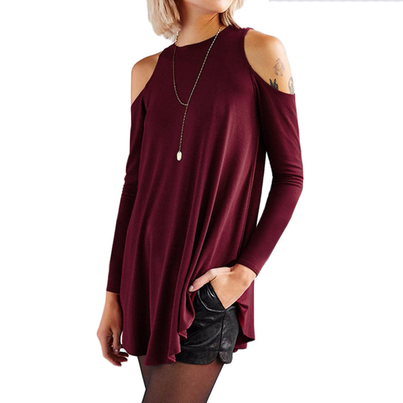 Sexy Tunic Off Shoulder Long Sleeve Shirt-women-wanahavit-Wine Red-S-wanahavit