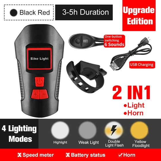Waterproof Bicycle Light USB Rechargeable Bike Front Light Flashlight With Bike Computer LCD Speedometer Cycling Head Light Horn