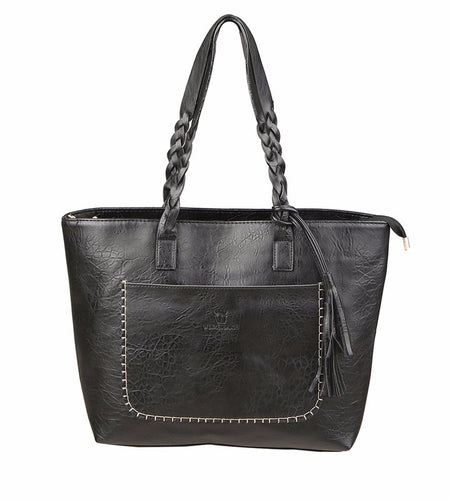 Leather Tassel Shopper Designer Tote Bag-women-wanahavit-Black-wanahavit