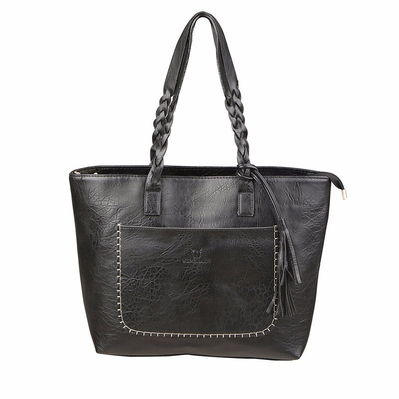 Leather Tassel Shopper Designer Tote Bag-women-wanahavit-Black-wanahavit