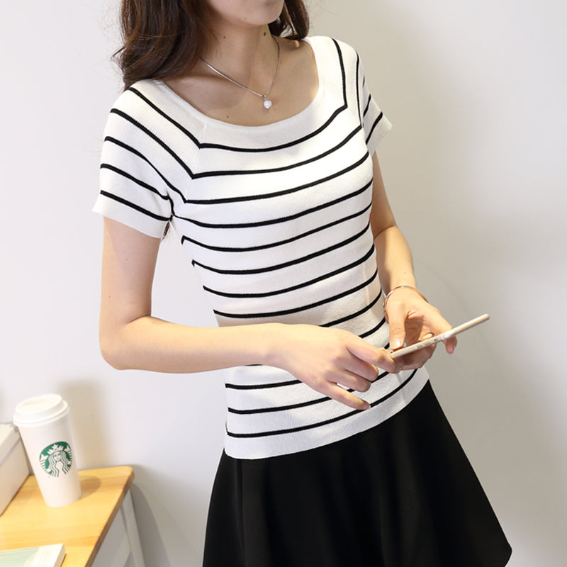 Slim Fit Striped Crochet Shirt-women-wanahavit-White-One Size-wanahavit