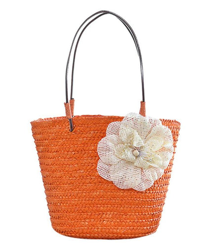 Summer Floral Bohemian Straw Woven Tote Bag-women-wanahavit-Orange-wanahavit