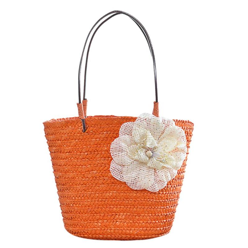 Summer Floral Bohemian Straw Woven Tote Bag-women-wanahavit-Orange-wanahavit