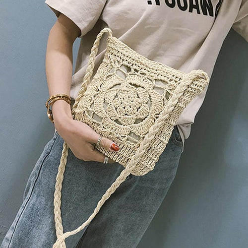 Load image into Gallery viewer, Bohemian Hollow Out Crochet Straw Shoulder Bag-women-wanahavit-Brown-wanahavit
