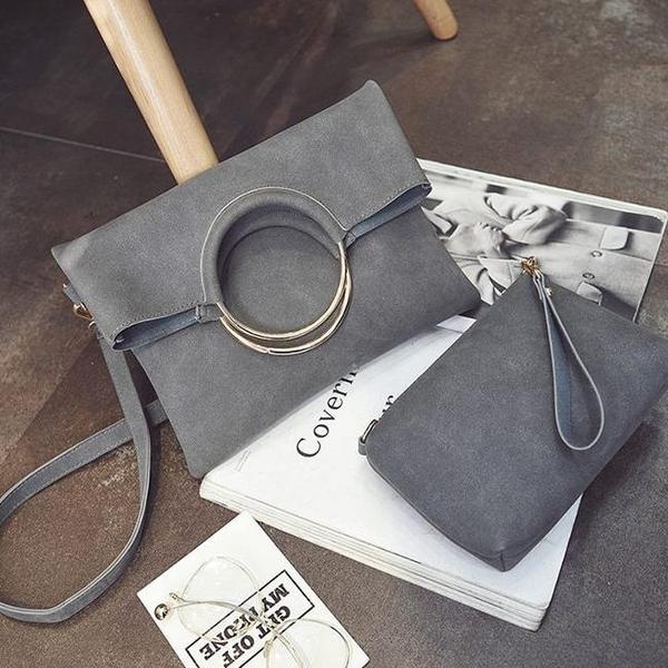 Fold Over Envelope Round Handle Messenger Bag + Handbag-women-wanahavit-grey-(30cm<Max Length<50cm)-wanahavit