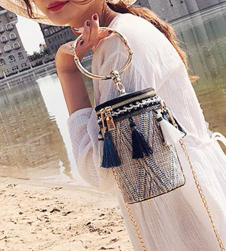 Japan Style Bucket Cylindrical Straw Handbag-women-wanahavit-Beige-wanahavit