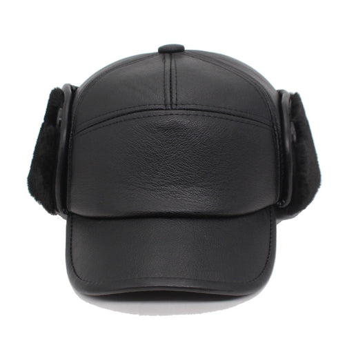 Load image into Gallery viewer, Winter Baseball Cap Men Snapback Black Leather Earflaps Dad Hats For Men Women PU Bone Gorra Casquette Solid Male Hat Cap
