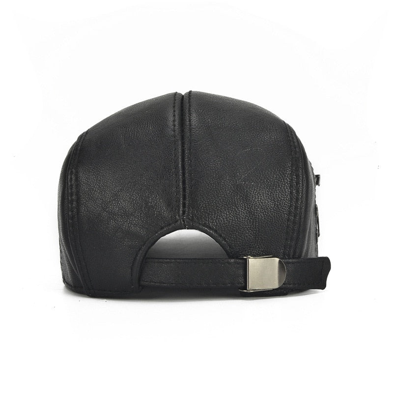 Solid Cowhide Genuine Leather Beret Hat Boina Masculina Flat Cap Beret Homme High Quality Berets Cap Men