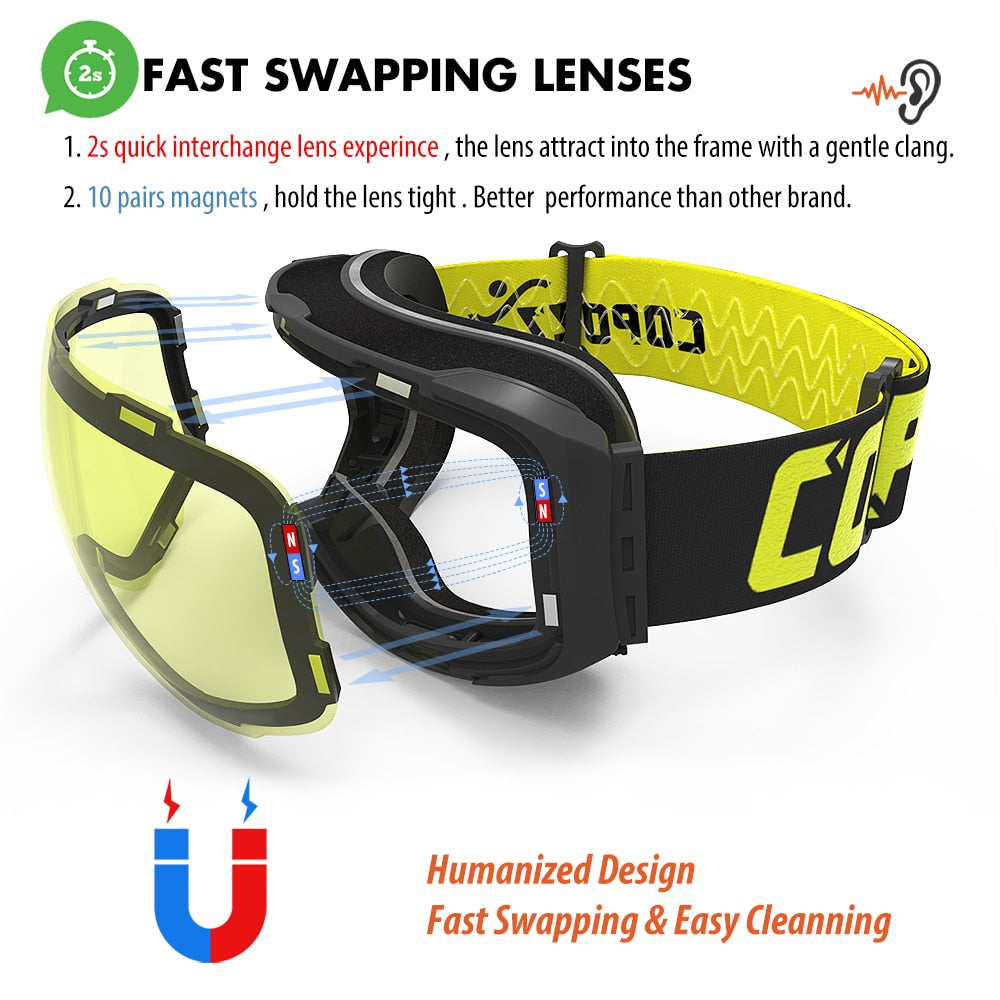 Magnetic ski goggles double layers UV400 anti-fog big ski mask glasses skiing men women snow snowboard goggles