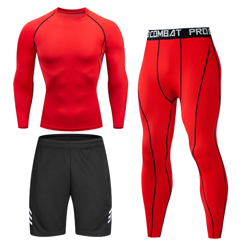 Tight Sportswear Men's Compression Sport Clothing Suit Gym Leggings Tshirt Rashguard MMA Male Shirts Fitness Sweatshirt Sets