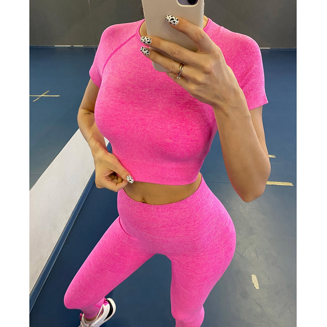 Gym Suit Yoga set Workout Clothes for Women Short Sleeve