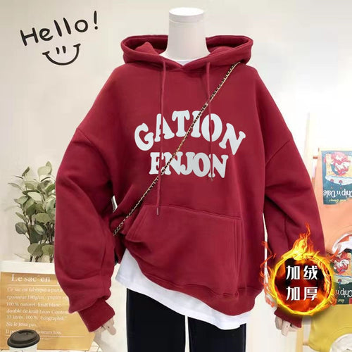 Load image into Gallery viewer, Thick Women Hoodies Winter Pullover Korean Loose Hooded Sweatshirt Warm Fashion Letter Casual Female Pocket Coat
