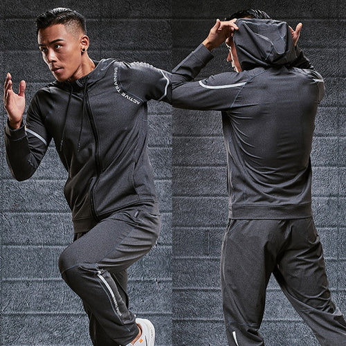 Load image into Gallery viewer, Gym Men Sports Jacket Fitness Long Sleeve Running Elastic Tight Hoodies Zipper Slim Hiking Sweatshirts Male Jogging Hooded Coat
