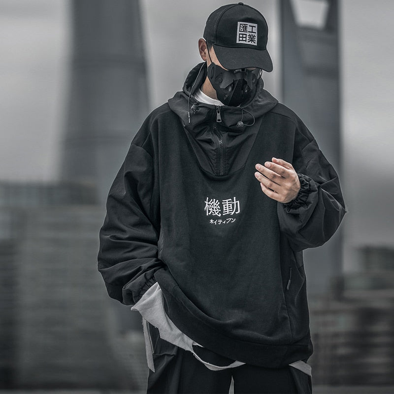 Fashion Sweatshirt Men Streetwear Tactics Hoody Hoodies Black Harajuku Sweatshirts Patchwork Oversized DG508