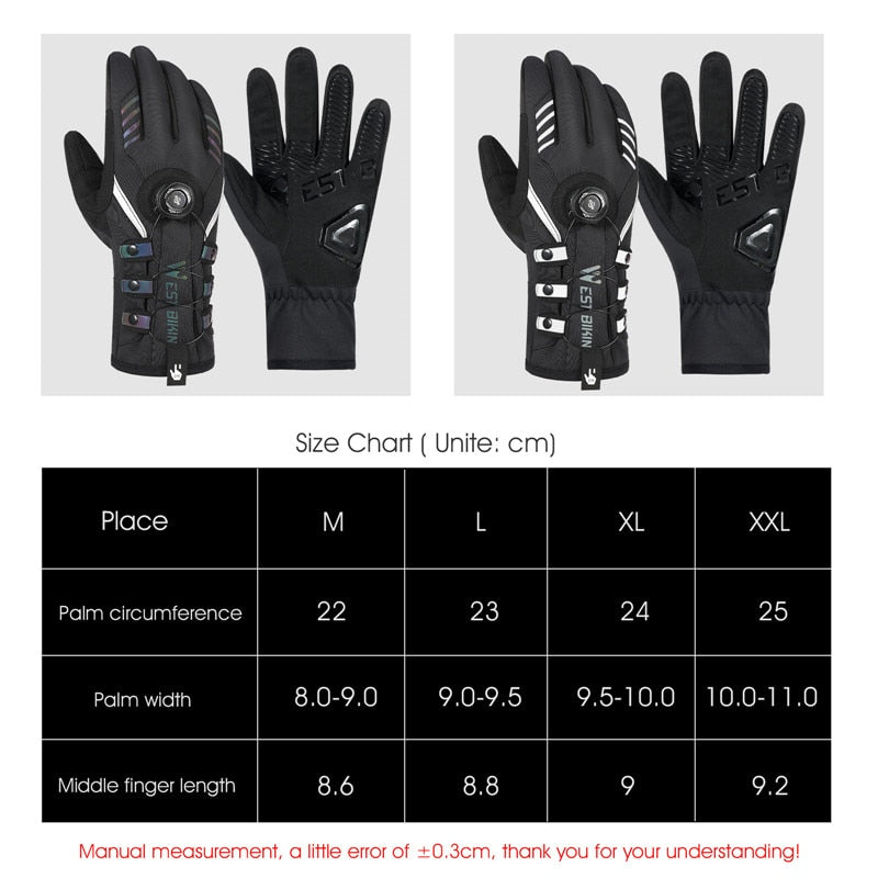 WEST BIKING Adjustable Self-locking Cycling Gloves Men Women Reflective MTB Bike Gloves Touch Screen Sport Ski Bicycle Gloves