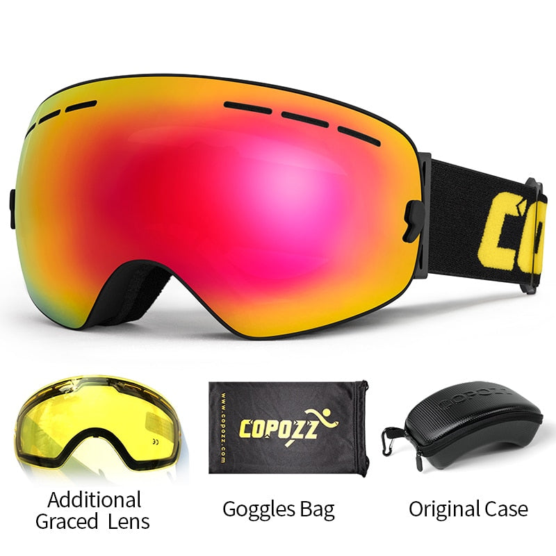 Ski goggles 2 layer lens anti-fog UV400 day and night spherical snowboard glasses men women skiing snow goggles Set