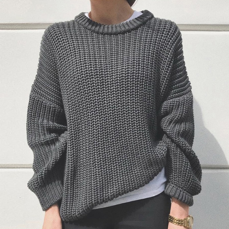 Loose Autumn Sweater Women Korean Elegant Knitted Sweater Oversized Warm Female Pullovers Fashion Solid Tops
