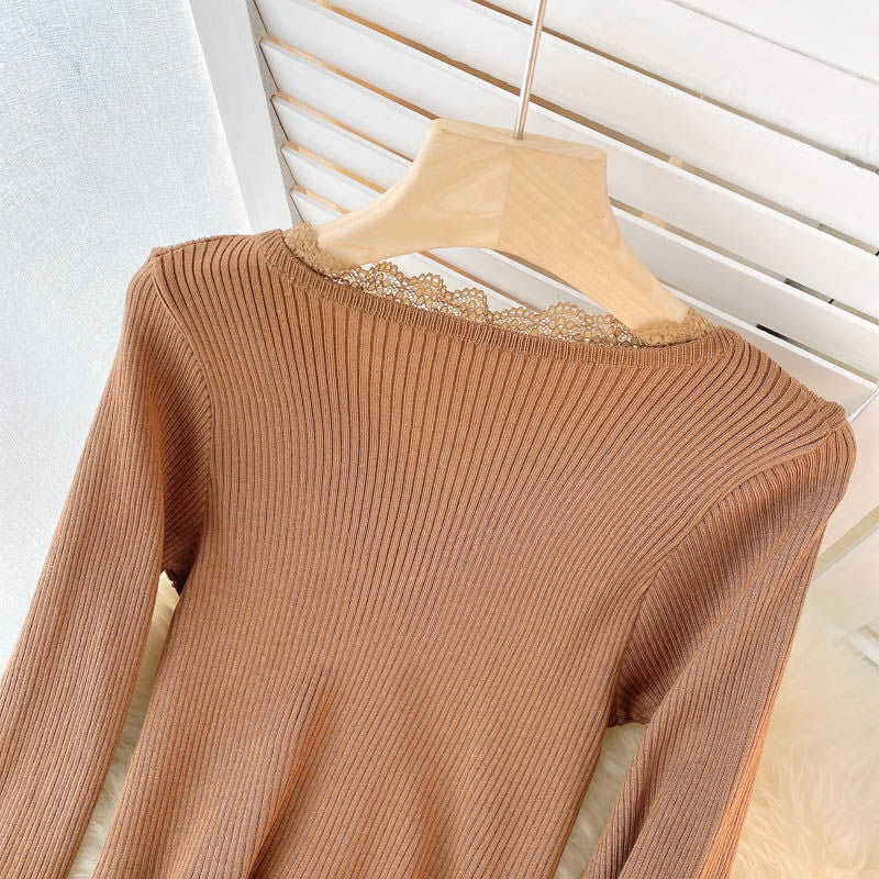Elegant Lace Women Cardigan Sweater Autumn Casual Long Sleeve Knit Crop Tops Elastic Slim Solid Color 2022 Short Jacket