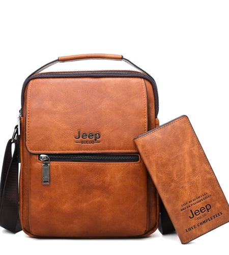 Men Leather Shoulder Bag 2 piece set Handbags Business Casual Messenger Bag Crossbody Male Tote Bags High Quality