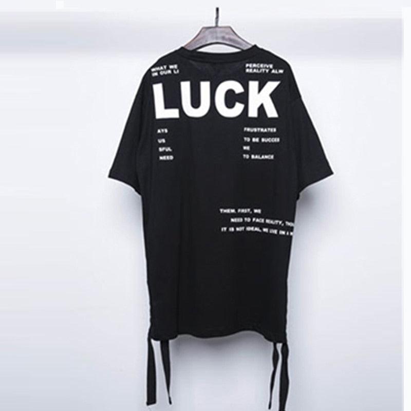 Hip Hop Dark Functional Harajuku T-Shirt Men 2021 Summer LUCK Printed  Streetwear Tshirts Cotton Tops Tees Ribbon Design WB210