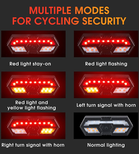 Wireless Remote Bike Taillight LED Turn Signal MTB Bicycle Horn Light Waterproof USB Rechargeable Cycling Rear Lamp