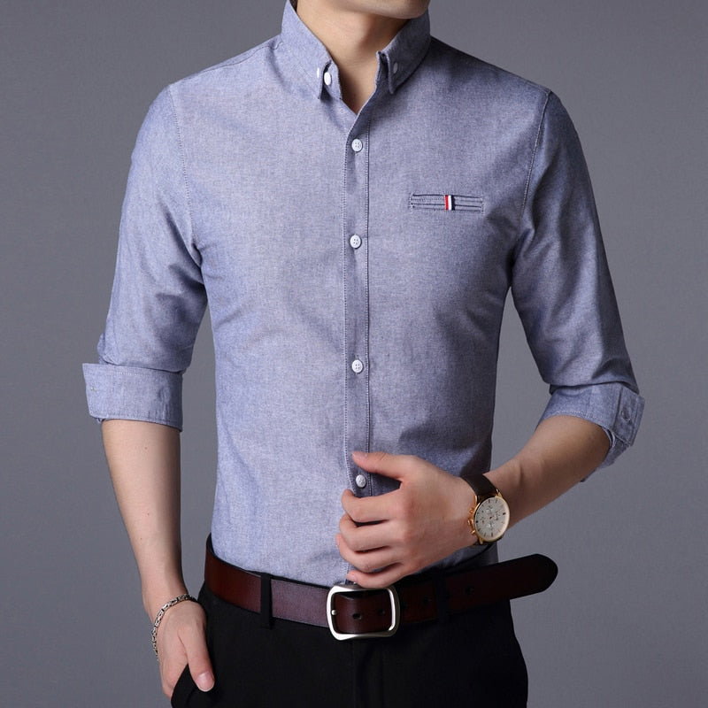 Fall New Fashion Brand Designer Shirt Man Dress Shirt Long Sleeve Slim Fit Button Down 100% Cotton Casual Mens Clothing