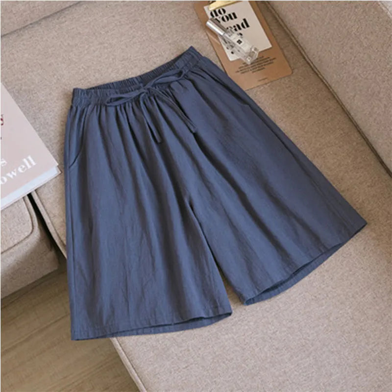 Women shorts Summer Casual Solid Cotton Linen shorts high waist loose shorts for girls Soft Cool female shorts M-3XL