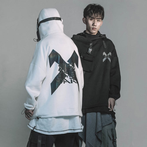Load image into Gallery viewer, Techwear Harajuku Hoodies Men Ribbon Design Pullover Hip Hop Streetwear Hoodies Sweatshirts WB143
