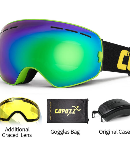 Ski goggles 2 layer lens anti-fog UV400 day and night spherical snowboard glasses men women skiing snow goggles Set