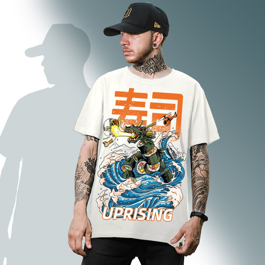 Sushi Attack Counterattack Food Attack Uprising Japanese Street Trend Original Hip Hop Punk Men's Short Sleeve T-shirt