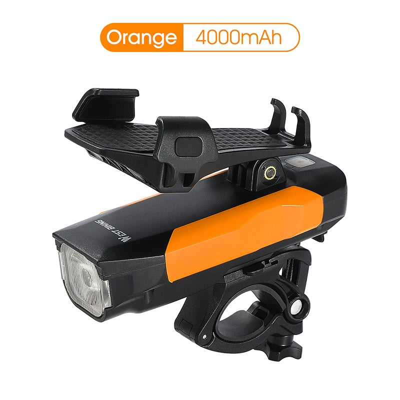 Multifunctional Bike Light Phone Holder Bicycle Horn Bell Power Bank USB Rechargeable LED Lamp Cycling Accessories