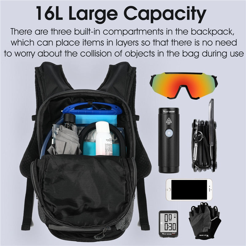 16L Cycling Backpack Waterproof Ultralight Bicycle Bag Outdoor Mountaineering Hiking Travel Bike Hydration Backpack