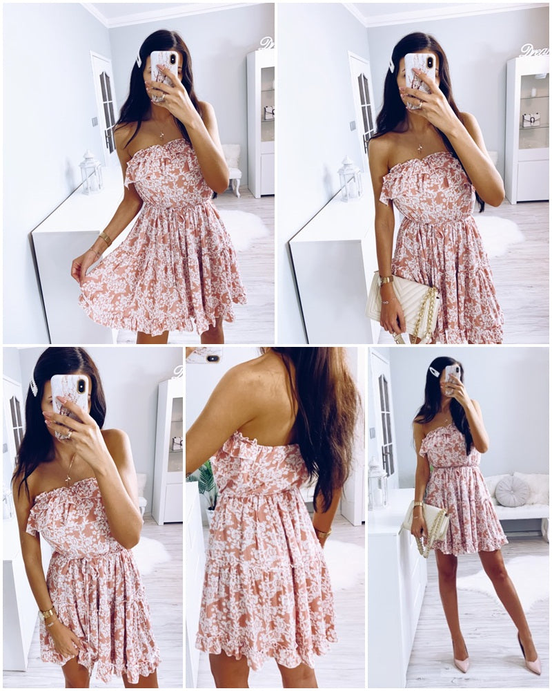 Sleeveless Floral Printed Sexy High Waist Ruffled Mini Tube Dress-women-wanahavit-Pink-S-wanahavit