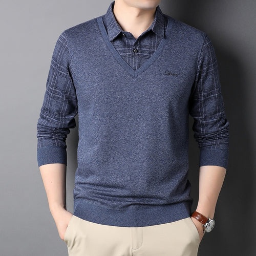 Load image into Gallery viewer, Fashion Brand Korean Knit Slim Fit Shirt For Men Long Sleeve Preppy Look Casual Mans Clothes
