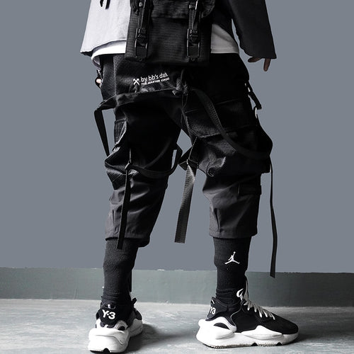 Load image into Gallery viewer, Cargo Pants Men Harajuku Streetwear Tactics Pants Ribbon Multi-pocket Trousers Elastic Waist Hip Hop Male DG29
