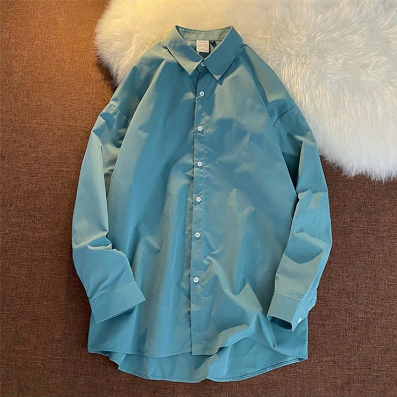 Women Shirts Long Sleeve Loose Button Up Solid Korean Oversize Shirt Fashion Turn Down Collar Casual Ladies Tops