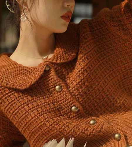 Cute Peter Pan Collar Women Cardigan Sweater Loose Knitted Long Sleeve Korean Chic Jumper Coat Loose Button Up Jackets