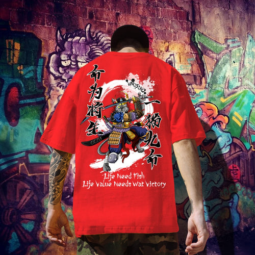 Load image into Gallery viewer, Samurai T-shirt Samurai knife printing short-sleeved tide brand hip-hop personality tee
