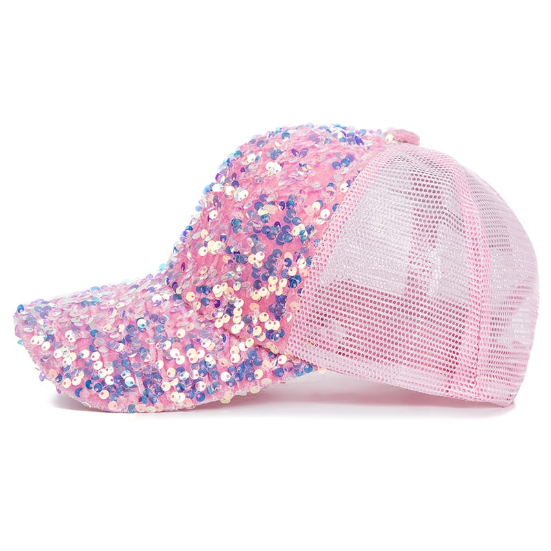 Fashion Women's Summer Cap Sequins Shiny Baseball Cap Female Outdoor Adjustable Streetwear Trucker Hat