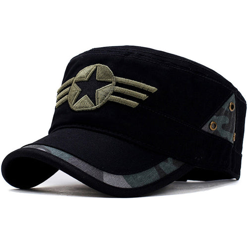 Load image into Gallery viewer, Star and Three Stripe Embroided Military Cap-unisex-wanahavit-Black-One Size-wanahavit
